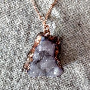 Long Copper Chain Purple Geode Necklace